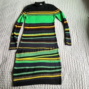 Diane Von Furstenberg Striped Long Sleeve Tube Dress L